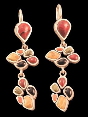 Barse Multi Stone Freeform Natural Stone and Sterling Dangle Drop Earrings NEW